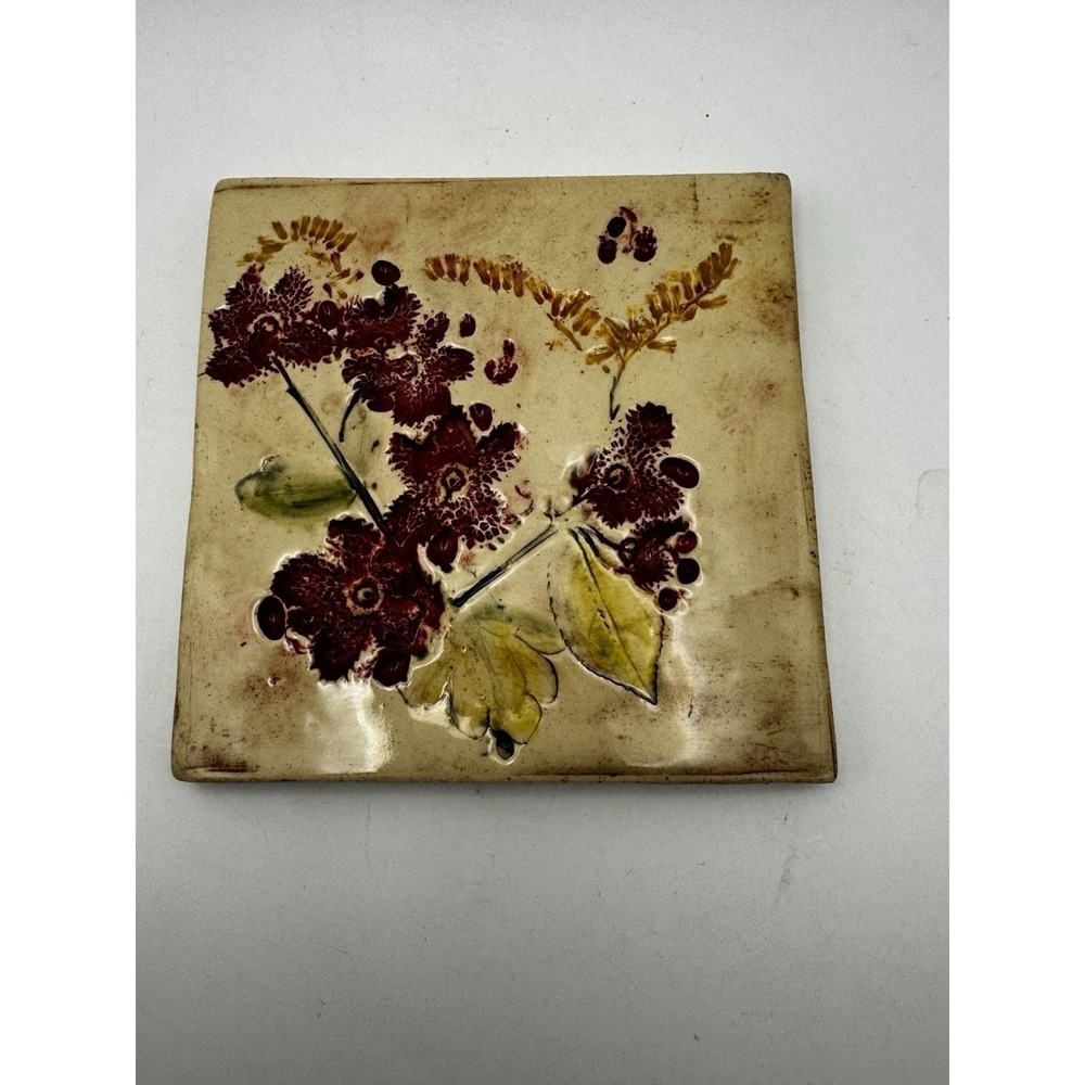 Handmade Fossilized Pottery Tile Trivet Monticello VA Botanical Impression‎